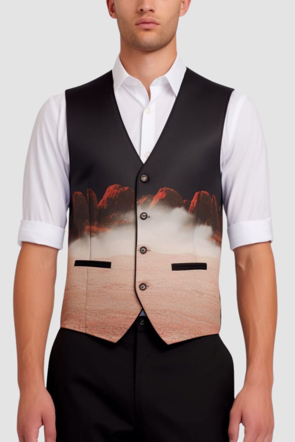 <p style="background-color:green;color:white;text-align:center;">COMING SOON</p>Men's contrast pockets Printed Vest