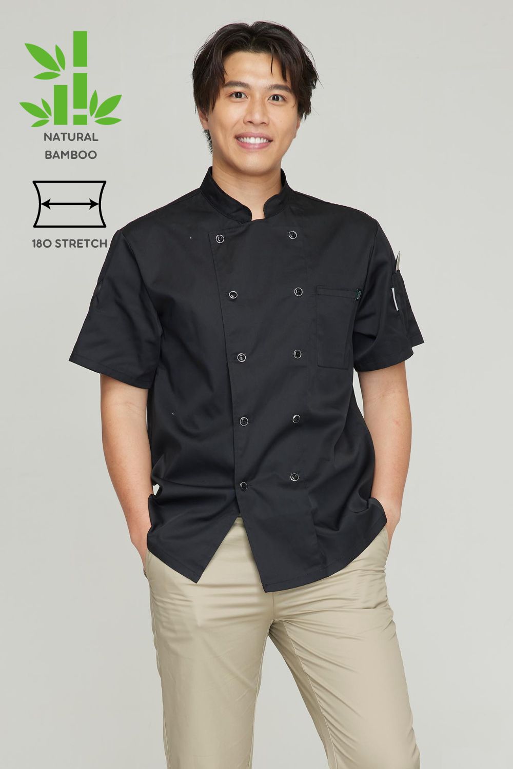 Men's 2-Pocket Double Breasted Closure Short Sleeve Chef Coat