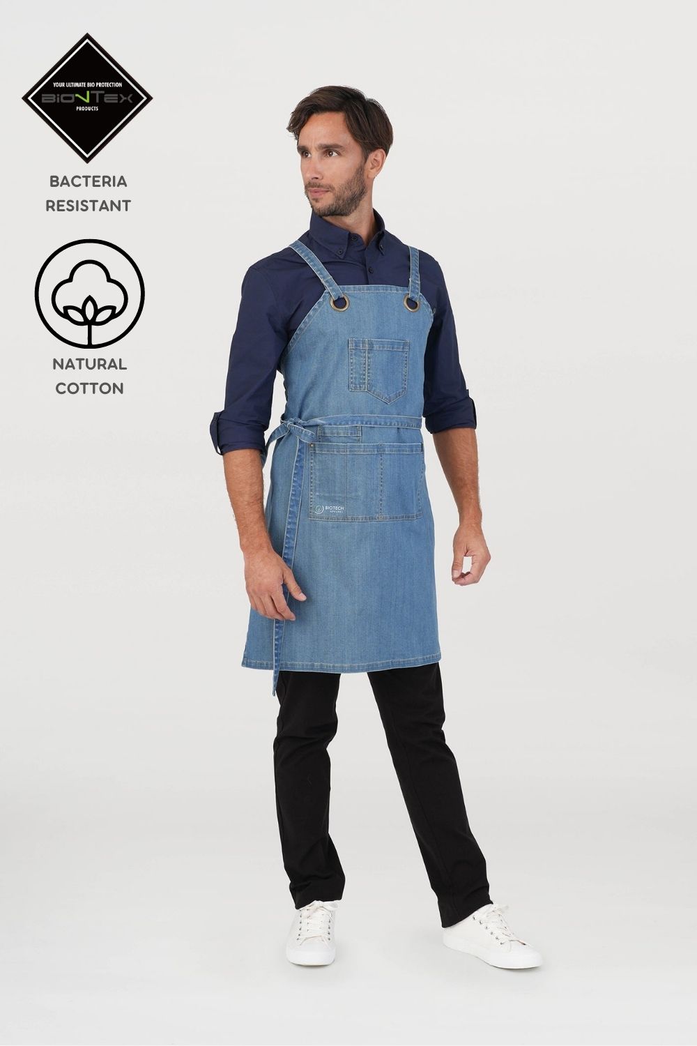 Unisex BioNTex™ Cross-back Denim Bib Apron