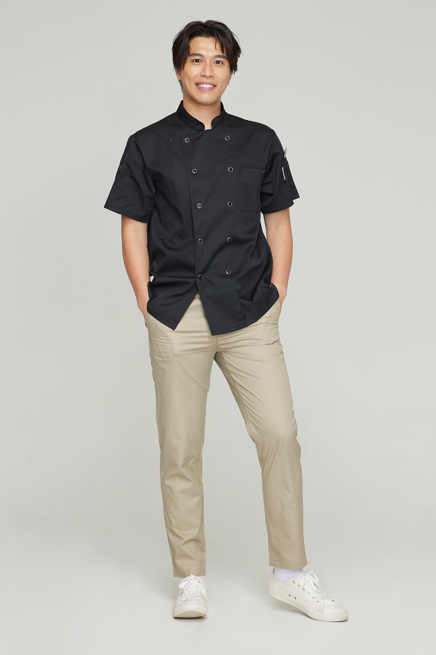 Men's 2-Pocket Double Breasted Closure Short Sleeve Chef Coat