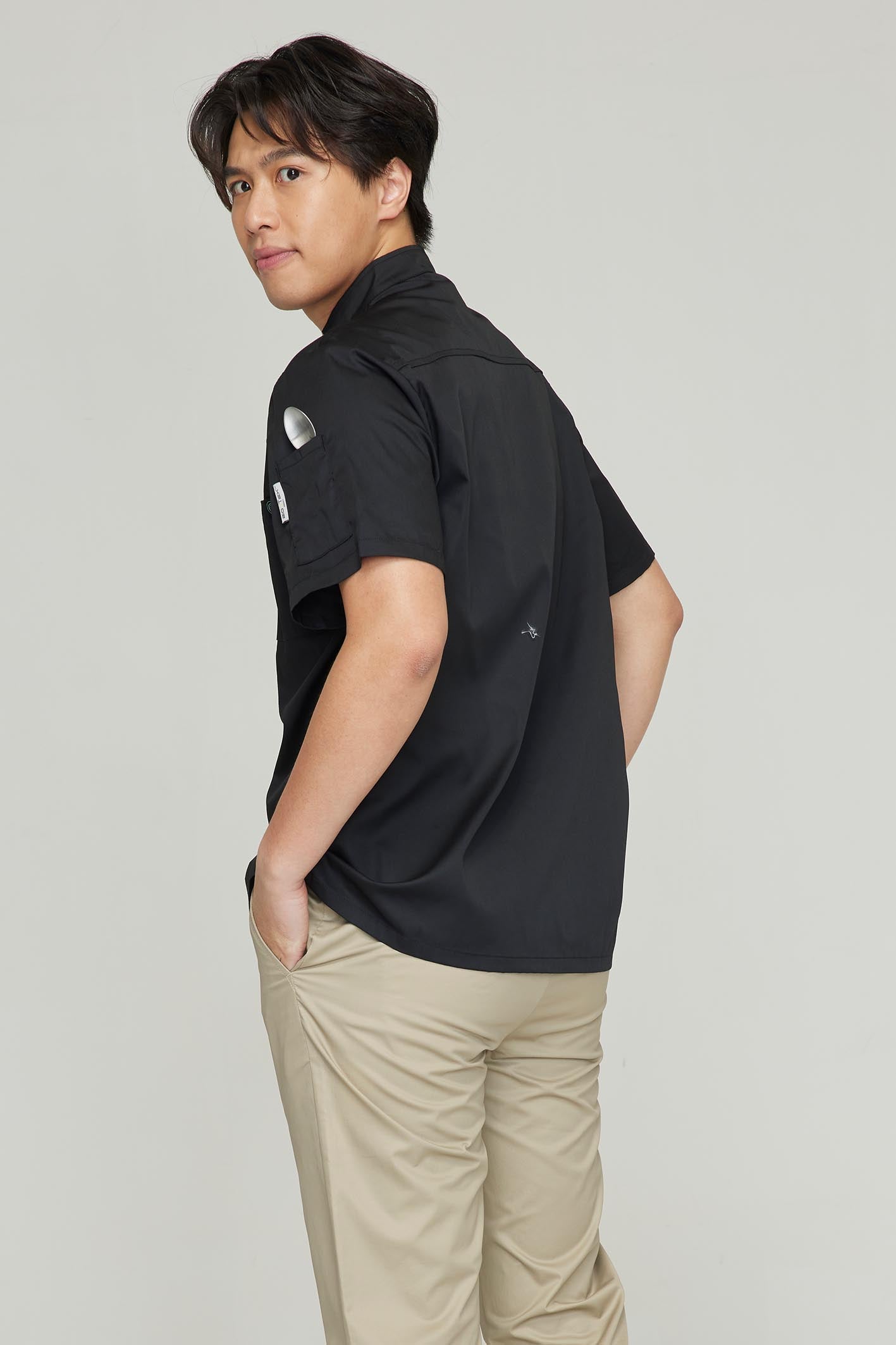 Men's 2-Pocket Double Breasted Closure Short Sleeve Chef Coat