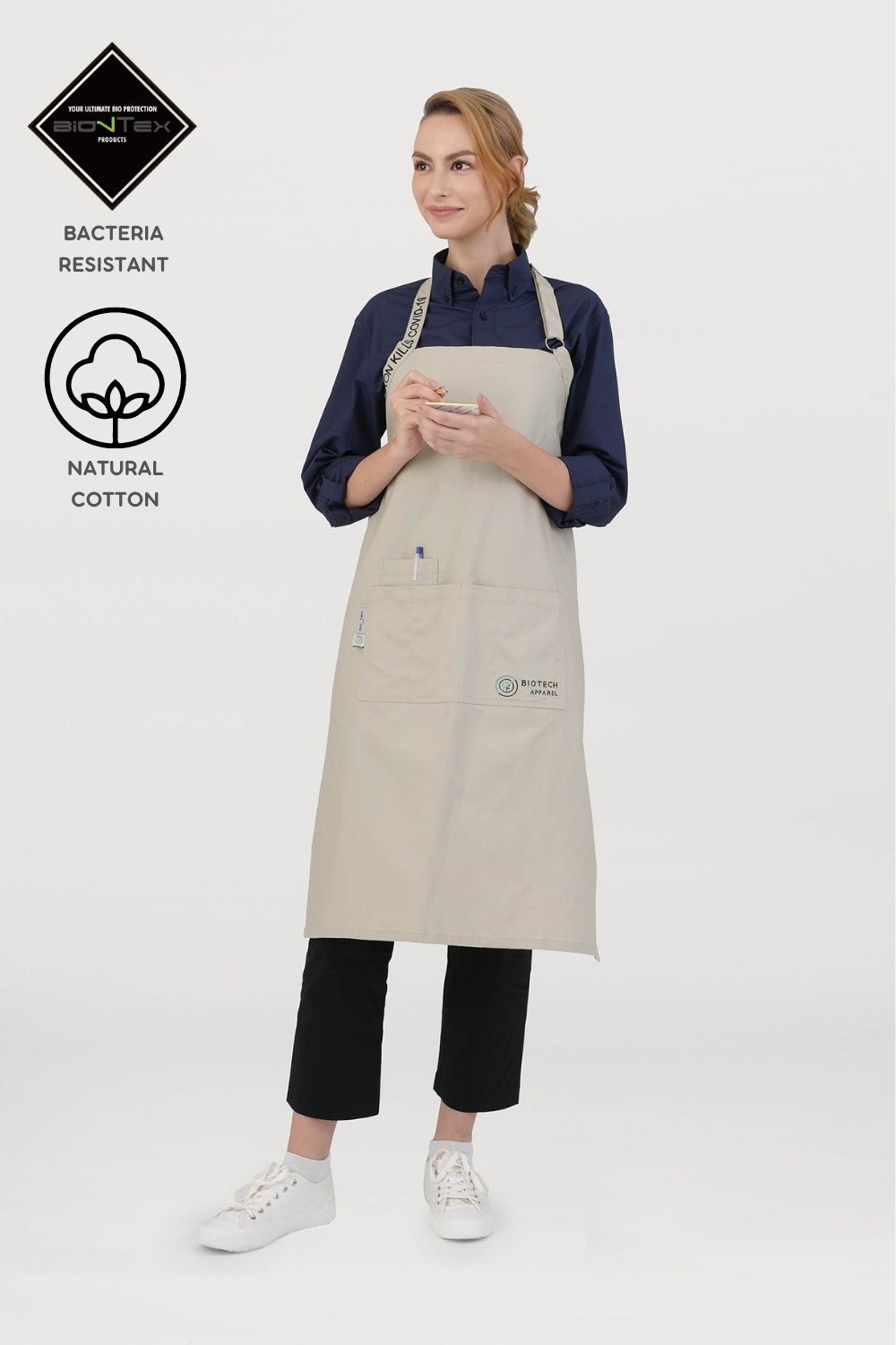 Unisex BioNTex™ Embroidered Strap Bib Apron