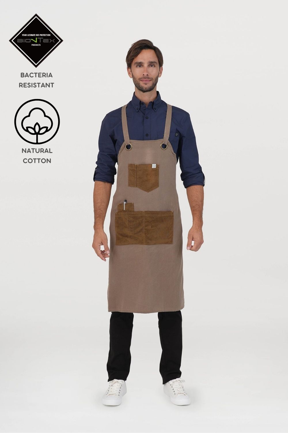 Unisex BioNTex™ Cross-back Bib Apron with Corduroy Pockets