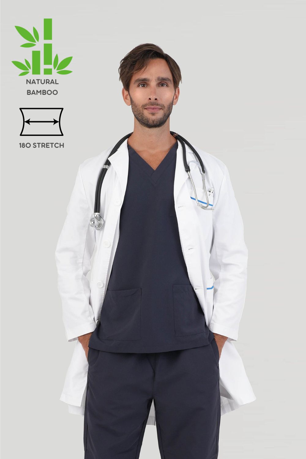 <b>Richemont</b> Men's BioNTex™ Eco Long Lab Coat with Contrast Piping