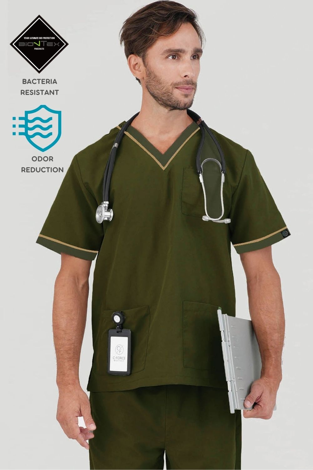 Men's BioNTex™ Contrast Piping Scrub Top