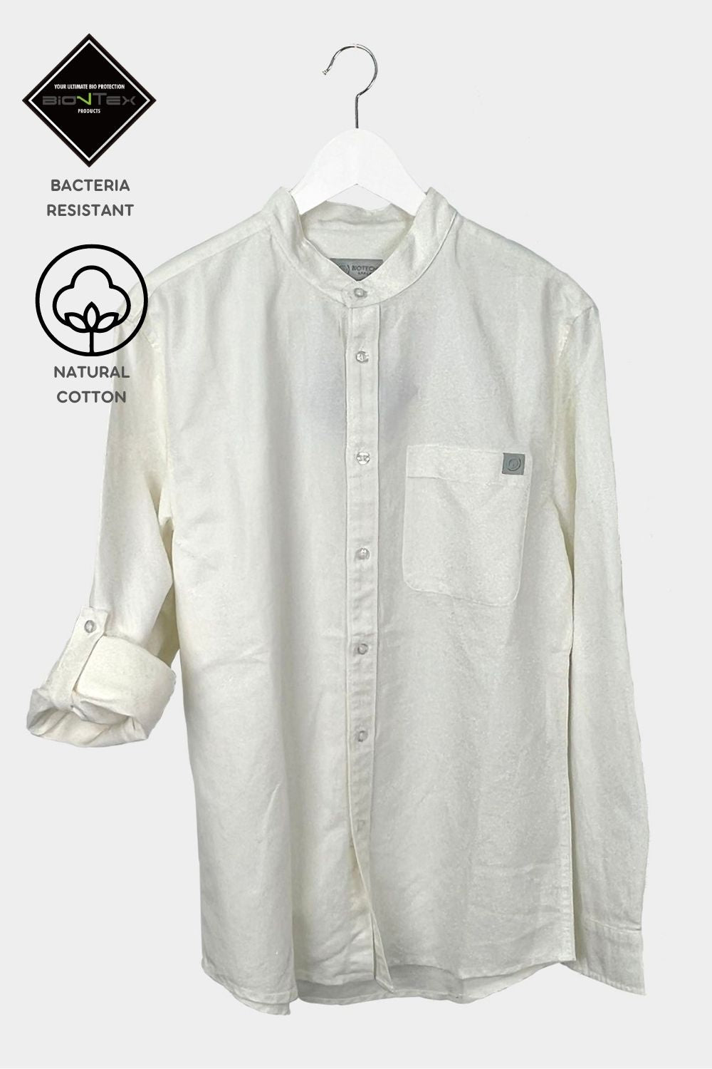 Men's BioNTex™ Linen Cotton Mandarin Collar Shirt