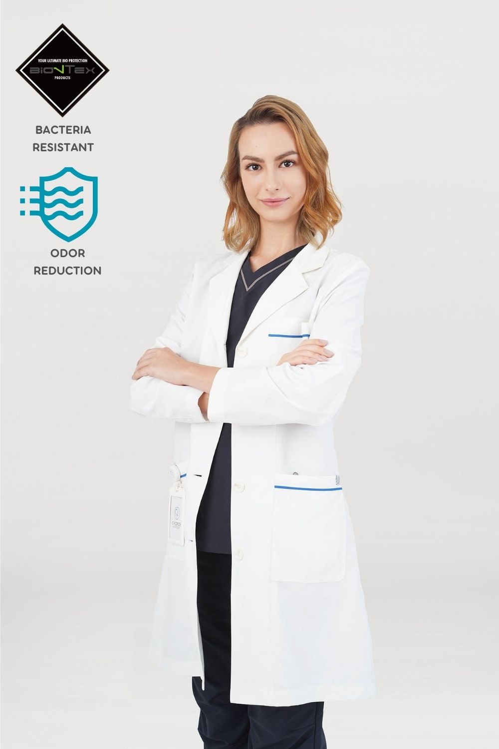 Women's BioNTex™ Long Lab Coat with Contrast Piping