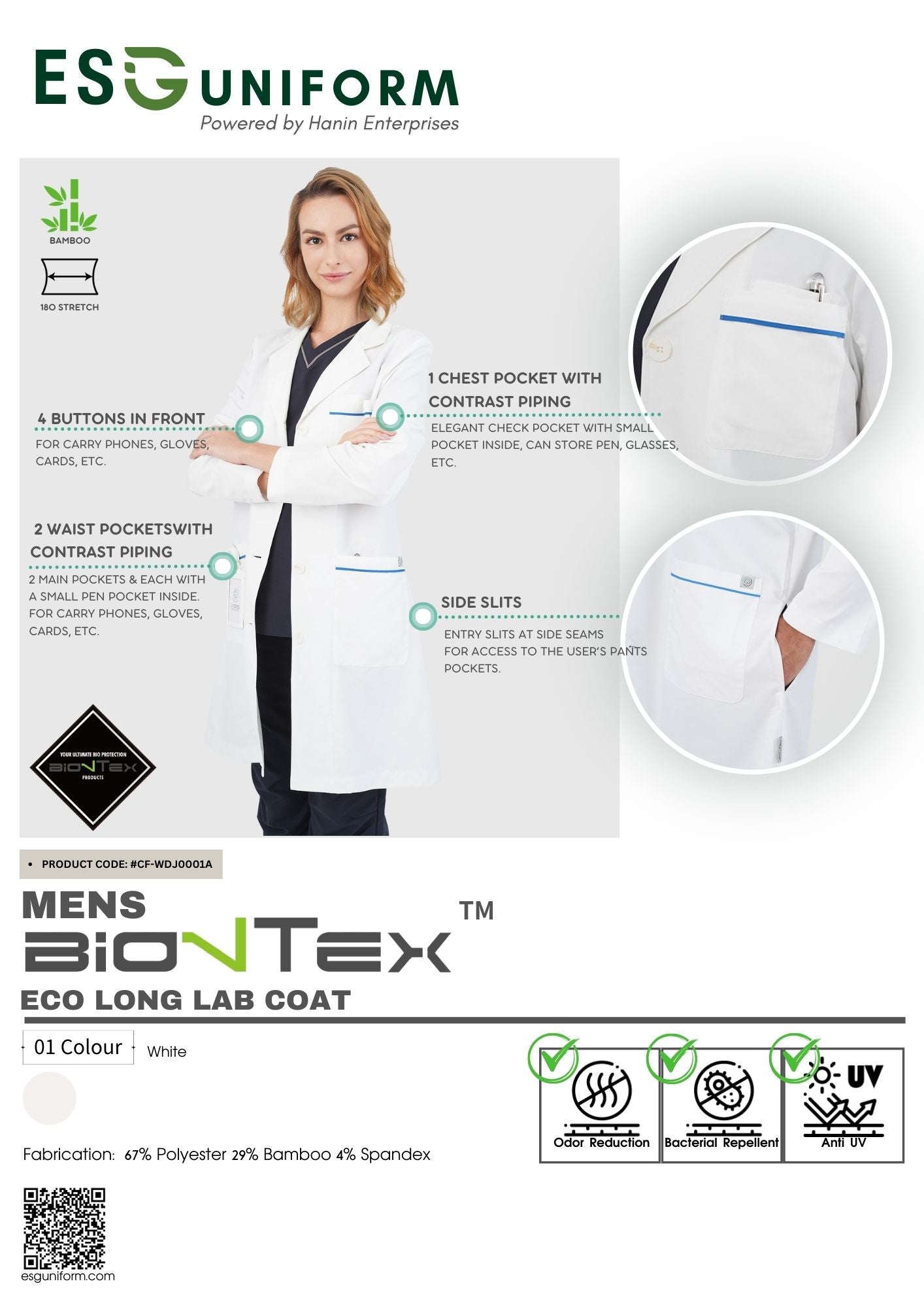 <b>Richemont</b> Women's BioNTex™ Long Lab Coat with Contrast Piping