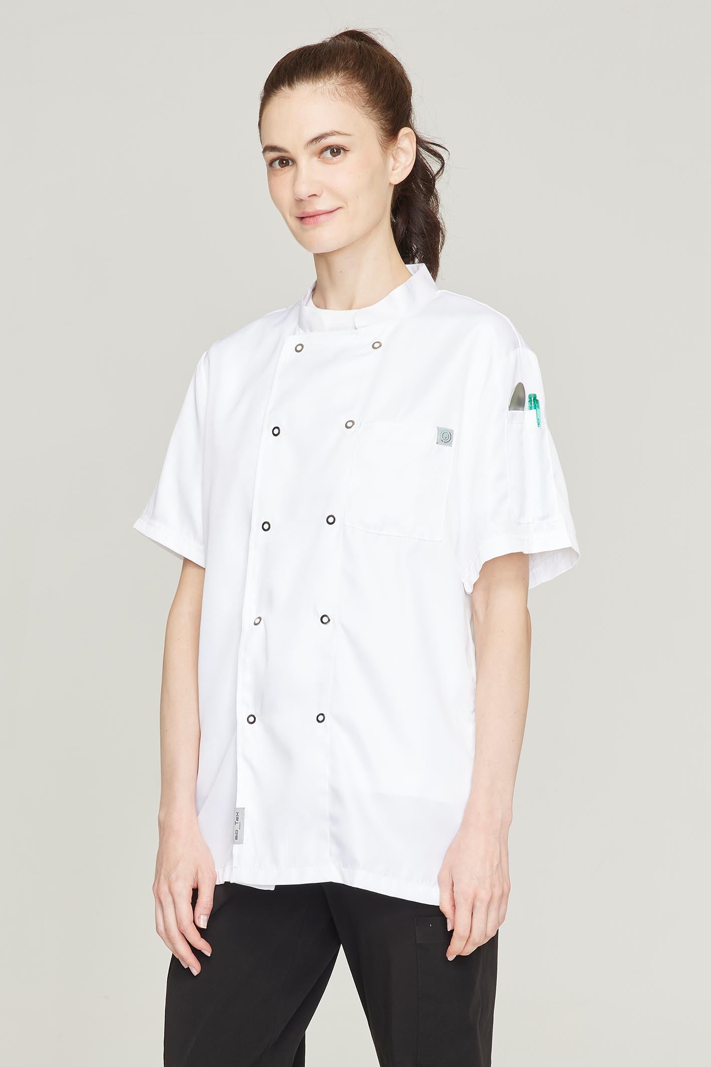 Women's BioNTex™ 2-Pocket Double Breasted Short Sleeve Chef Coat