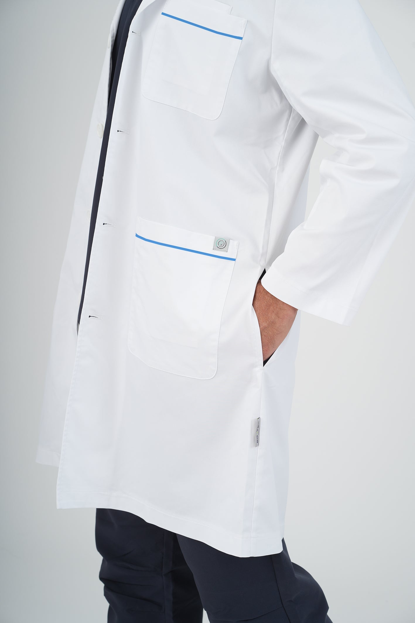 Men's BioNTex™ Long Lab Coat with Contrast Piping