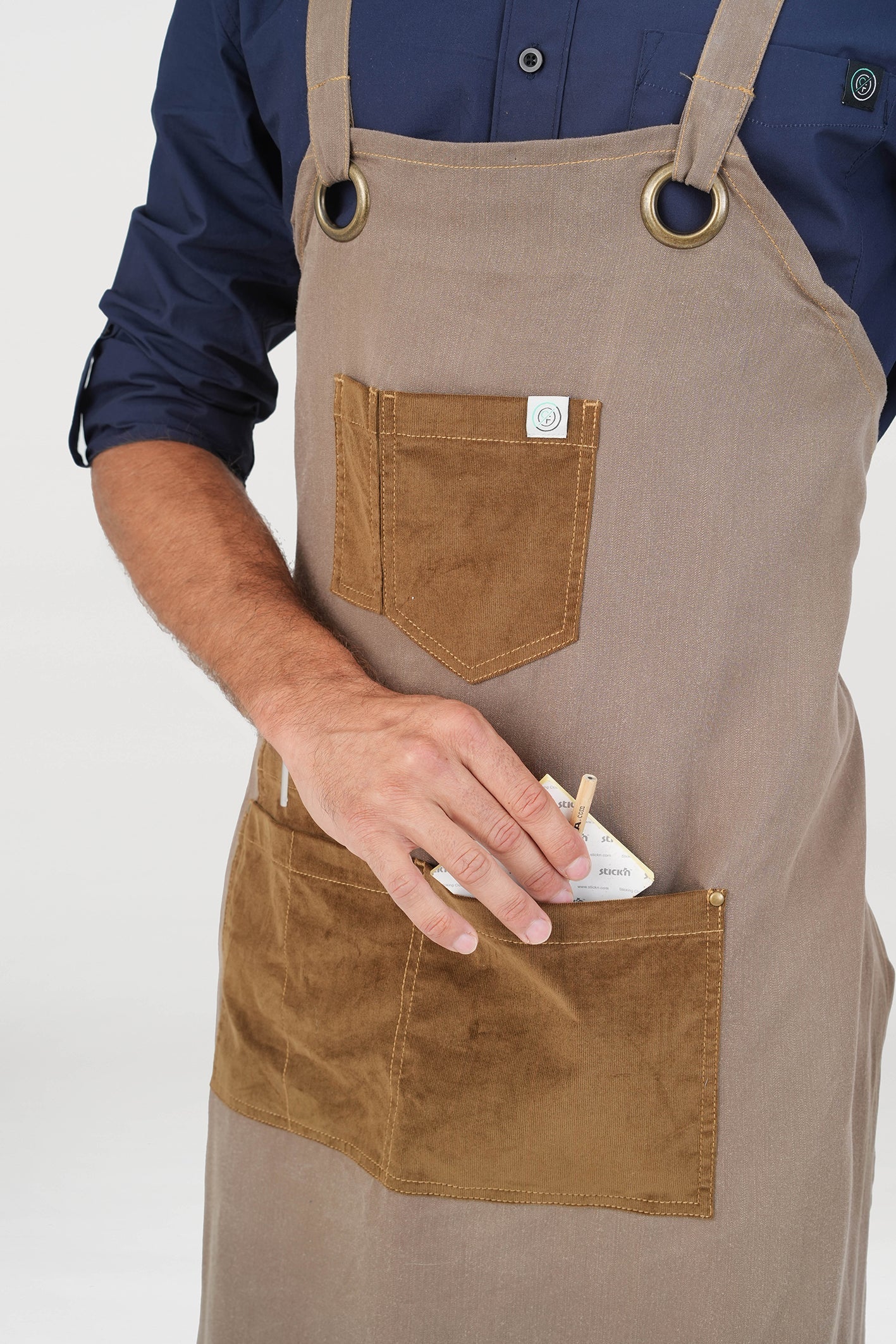 Unisex BioNTex™ Cross-back Bib Apron with Corduroy Pockets