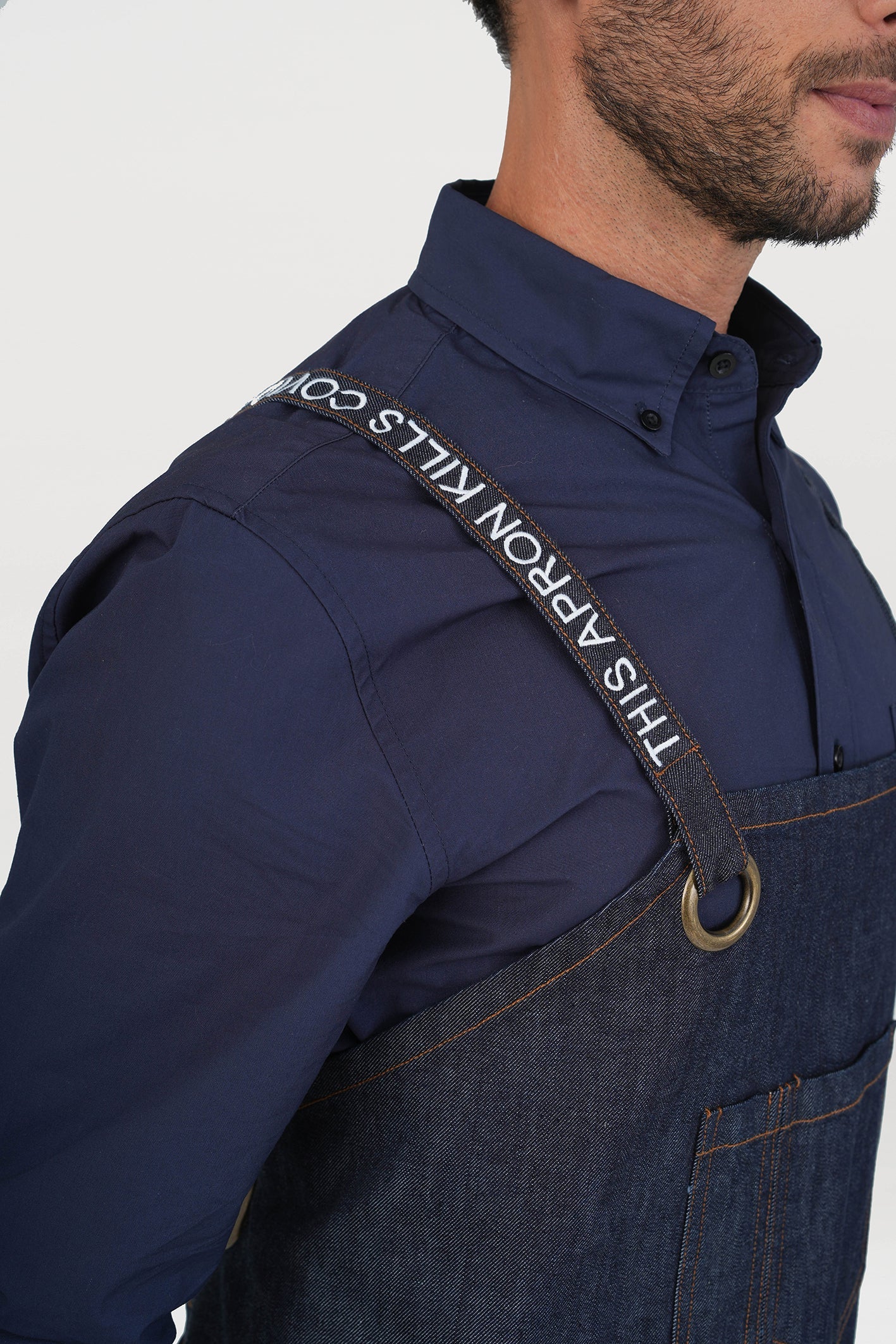 Unisex BioNTex™ Denim Cross-back Bib Apron with Contrast Pockets