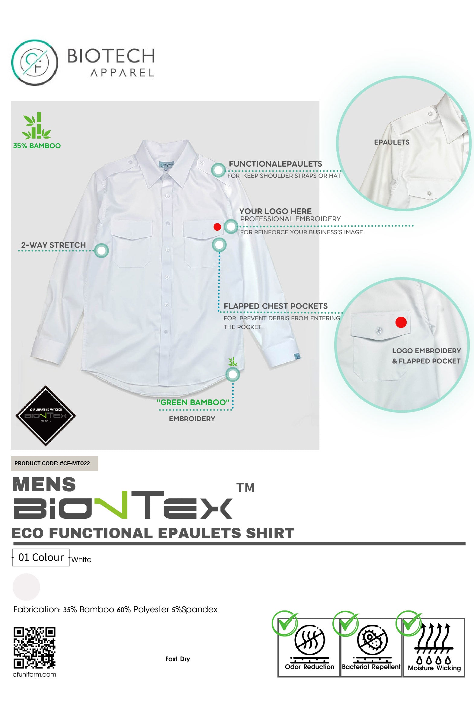 Men's Biontex™ Eco  Functional Epaulets Shirt